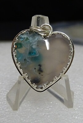 #ad CHRYSOCOLLA COPPER FLOATING IN AGATE HANDMADE HEART PENDANT IN STERLING SILVER $155.00