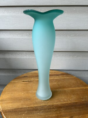 #ad Vintage MCM Tulip Style Satin Seafoam Green Tall Art Glass Vase 12” $30.00