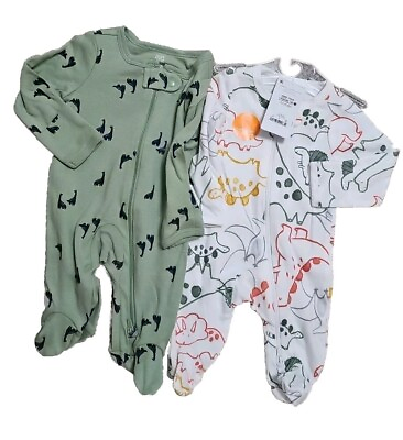 #ad *NWT* JUST ONE YOU By CARTER#x27;S 2 PACK FOOTED NEWBORN ONE PIECE DINOSAURS Y57 $7.99