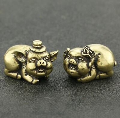#ad Rare Chinese Art Old Brass Toys A Pair Pigs Statues Figure Pet Antique Ornament $19.99