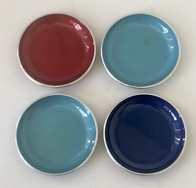 #ad Emalox Norway Dish Set Of 4 Coasters Anodized Aluminum Metal MCM 2 3 4quot; Vintage $17.50