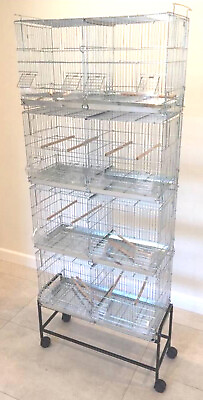 #ad LARGE OF 4 Galvanized 30quot; of Breeder Cages Bird Finch Canary With Rolling Stand $189.34
