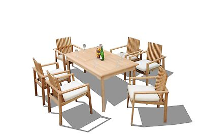 #ad A Grade Teak 7pc Dining 60quot; Rectangle Table 6 Clipper Stacking Arm Chairs Set $2031.32