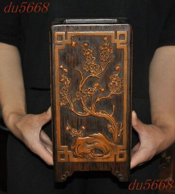 #ad 10.8quot;China huanghuali wood Wood carve Four gentlemen “梅兰竹菊”brush pot pencil vase $294.00