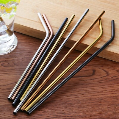 #ad Reusable Multi color with Brush Kit Stainless Steel Metal Drinking Straw Bend $3.53