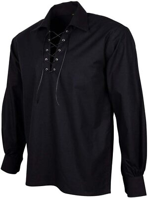 #ad Men’s Scottish Jacobite Ghillie Kilt Highland Shirt Long Sleeve Lace Up Medieval $15.99