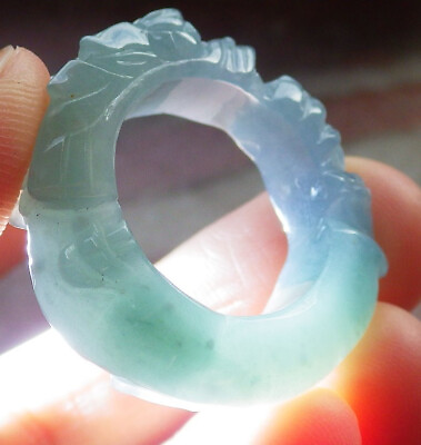 #ad Certified Green Natural 100% A Jadeite Jade Dragon Ring NO. 7.75 戒指 # 416244 $70.40
