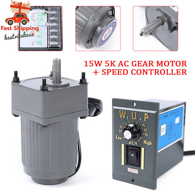 #ad AC 110V Gear Motor Electric Variable Speed Reduction Controller 1:5 270 RPM 15W $58.56
