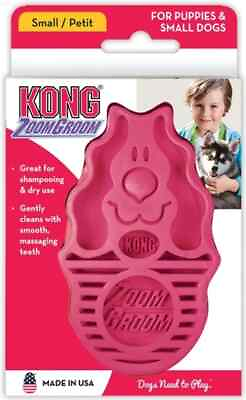 #ad KONG Zoom Groom SMALL Dog Puppy Grooming Shedding Rubber Brush Wet Dry ZOOMGROOM $10.95