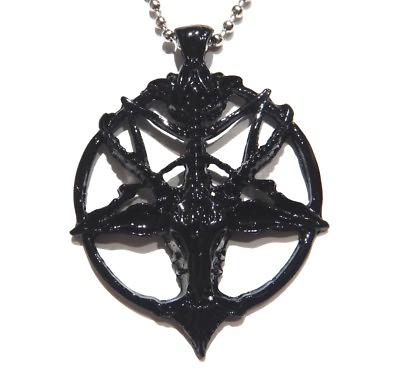 #ad BLACK BAPHOMET PENDANT goat inverted pentagram pentacle satan devil necklace 1G $6.79