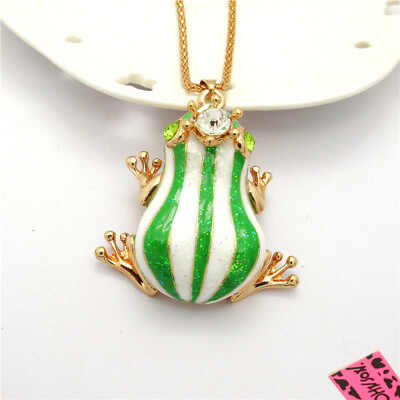#ad New Fashion Women Fairy Tale Green Enamel Crown Frog Crystal Pendant Necklace $3.59