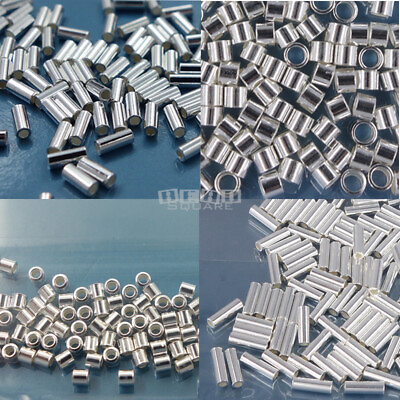 #ad 100PC Solid Sterling Silver Tube Spacers End Crimp Beads 1.5mm 5mm $5.50