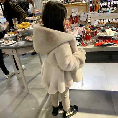 #ad Fashion Baby Girls Winter Faux Fur Coat Hooded Warm Jacket Kids Outwear Clothing $73.92