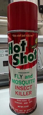 #ad Vintage 1968 HOT SHOT Insect Spray Can Tin Metal Fly Mosquito Bugs Aerosol EMPTY $35.99