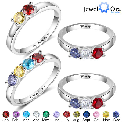 #ad Personalized Sterling Silver Promise Band Rings Couples Ring Custom Birthstone GBP 8.49
