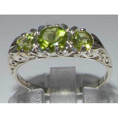 #ad Luxury Ladies Solid 925 Sterling Silver Natural Peridot Victorian Trilogy Ring $129.00