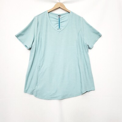 #ad Duluth Trading Co Shirt Sz 1X Seafoam Green Short Sleeve Side Zip Pocket Active $14.25