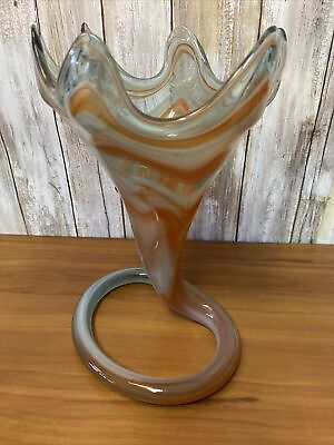 #ad Mid Century Vintage Art Glass Handblown Tulip Style Vase $27.97