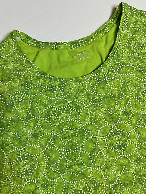 #ad Catherines 2x Womens Lime Green Geometric Round Neck Tunic Short Sleeve Shirt $15.99