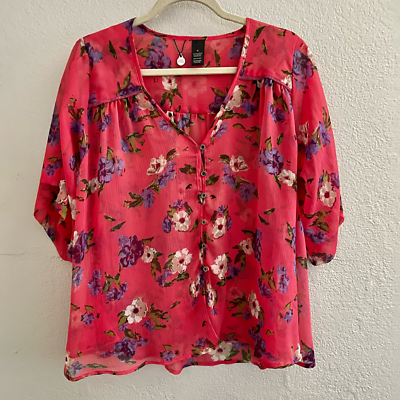 #ad BKE Buckle Boutique Floral Sheer Blouse Top $15.00