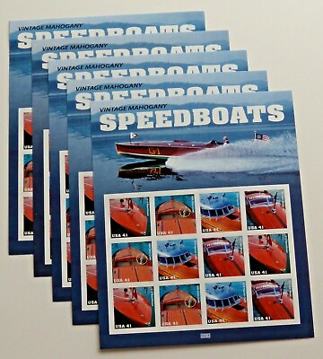 #ad Five Sheets x 12 = 60 Of Vintage Mahogany SPEEDBOATS 41¢ US USA Stamps 4160 4163 $27.00