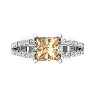 #ad 2.4 Princess Unique Yellow Moissanite Promise Bridal Wedding Ring 14k White Gold $351.60