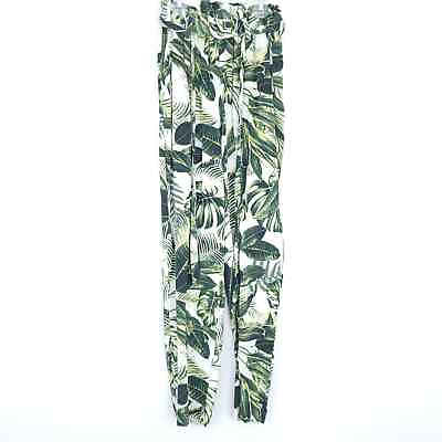 #ad Hamp;M Palm Print Tropical Ankle Pants Size 2 Green White Resortwear Vacation $22.49