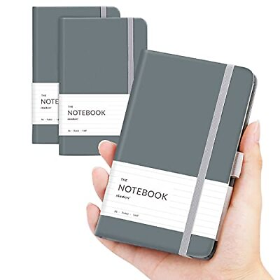 #ad 2 Pack Lined Classic Pocket Notebook Journal Leather Hard Silver Gray Ruled $10.11
