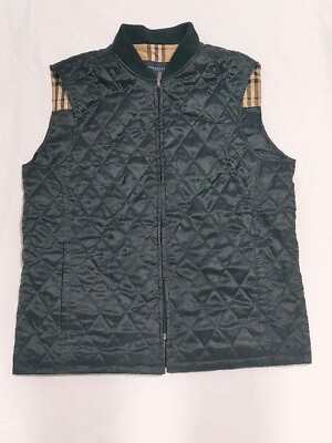#ad BURBERRY LONDON Quilted Vest Nova Check Zipper Black Women Size Free Used HOOL $31.00
