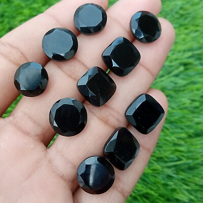 #ad 10 Pcs Quality Natural Black Onyx Faceted Cut Calibrated Gemstone 12x12 mm $19.99