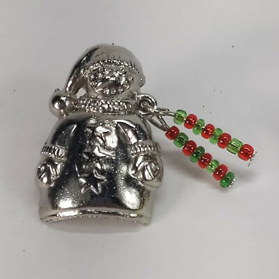 #ad Miniature Silver Tone Frosty The Snowman Lapel Pin Tie Tack 1quot; With Scarf Beads $9.95