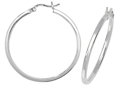 #ad Plain Square Tube Hoops 30mm Sterling Silver GBP 27.67