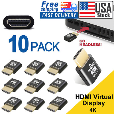 #ad 10pk 4K HDMI Dummy Plug Display Emulator Virtual Monitor Headless Adapter 1080P $14.89