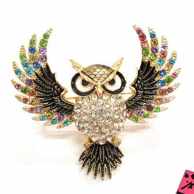 #ad New Black Enamel Cute Owl Color Crystal Fashion Women Charm Brooch Pin Gift $3.95