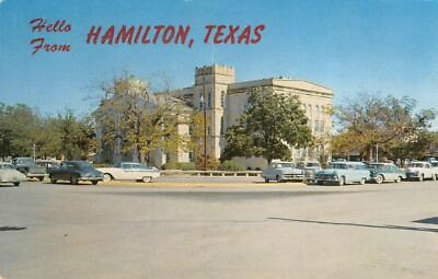 #ad Hamilton County Court House HAMILTON TEXAS 1950s Cars 1973 Vintage Postcard $8.99