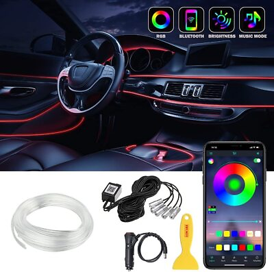 #ad 20 Ft 6M RGB LED Car Interior Fiber Optic Neon Strip Atmosphere Light Kit APP $28.39