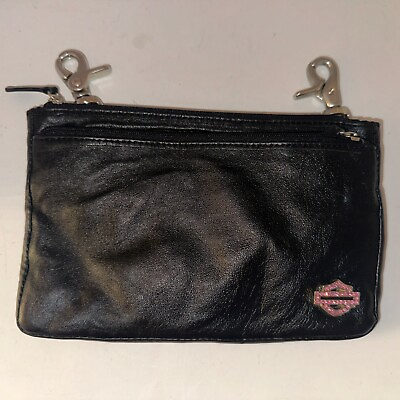#ad HARLEY DAVIDSON Black Genuine Leather Crossbody Small Purse Shoulder Bag Clutch $15.88