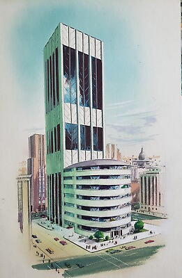 #ad Mid Century Modern Painting Architectural Ad Vintage $180.00