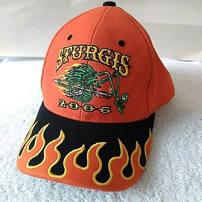 #ad Sturgis 2006 Bike Week Ball Cap Flames M L Zephyr Hat Flex Fit Skeleton Biker $21.50