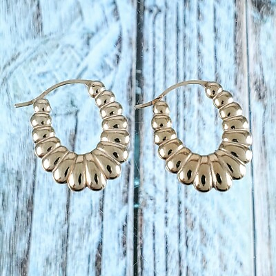 #ad Beautiful 10K Gold Oval Shrimp Hoop Earrings. Made in Israel $89.95
