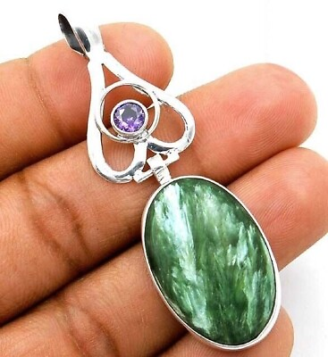 #ad Natural Russian Seraphinite 925 Solid Sterling Silver Pendant Jewelry NW9 5 $30.99