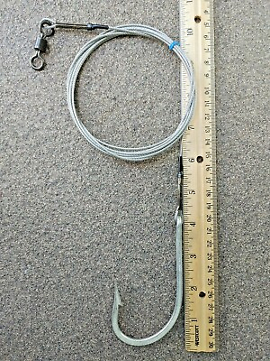 #ad Shark Rig 6 FT. Leader 700 lb SS Cable 20 0 Old Mustad Hook W 800# Crane Swivel $12.99
