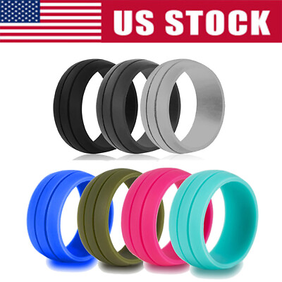 #ad 7 Pcs Silicone Wedding Engagement Ring Men Women Rubber Band Grooved Size 6 10 $6.50