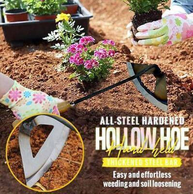 #ad Garden Tool Weeding Rake All steel Hardened Shovel Weed Puller Hollow Hoe $10.41