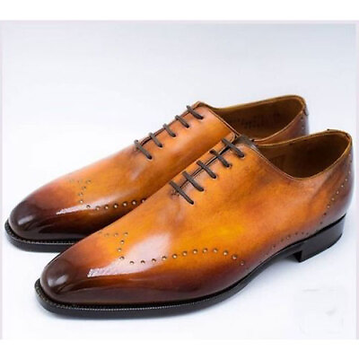 #ad Handcrafted Genuine Tan and Brown Shaded Leather Shoe Oxford Lace up Dress Shoe $127.49