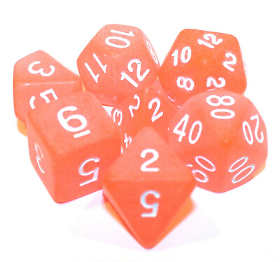 #ad 7 Piece Frosted Translucent Orange Polyhedral Dice Set w Brown Bag RPG Damp;D $11.95