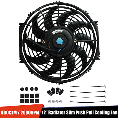 #ad 12quot; inch Universal Slim Fan Push Pull Electric Radiator Cooling 12V Mount Kit $24.99