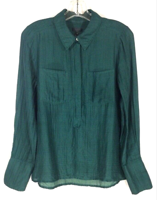 #ad J.CREW COLLECTION Size 4 100% hammered silk popover in dark emerald $198 $59.40