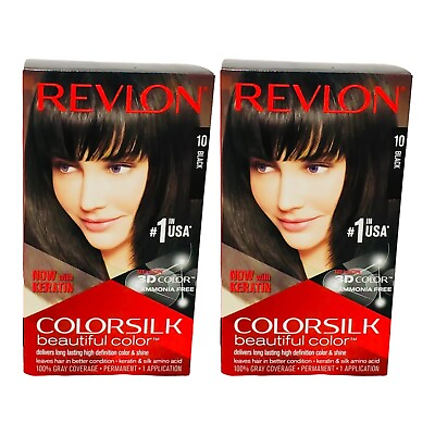 #ad Revlon Colorsilk Beautiful #10 Black Ammonia Free With Keratin LOT OF 2 NIB $10.99