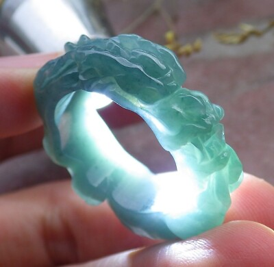 #ad Certified Icy Green 100% Natural A JADE Jadeite Dragon RING USA. 10 戒指 649310 $47.20